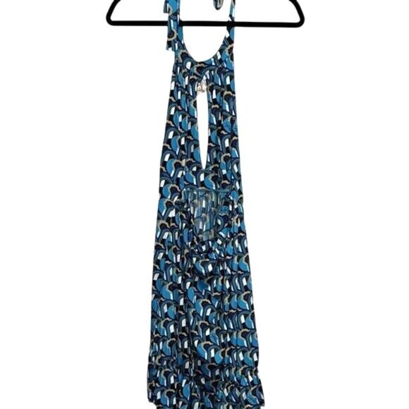Baby Phat Blue & Brown Retro Print Halter Maxi Dress L/G - Picture 9 of 11